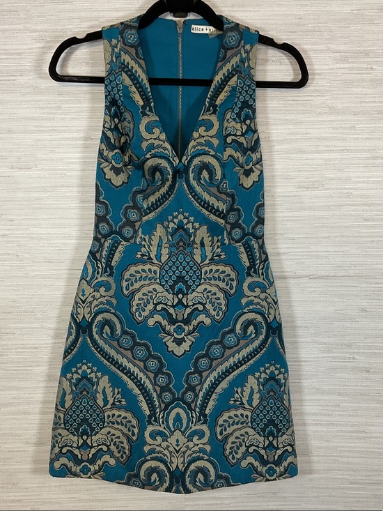 Alice + Olivia Dresses & Skirts - Alice + Olivia Natalee Brocade A Line Sleeveless Mini Dress Turquoise Sz 0
